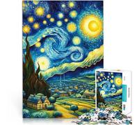 Puzzle da 1000 pezzi per adolescenti Una piccola città sotto le stelle di notte apprendimento educativo perché è ideale come regalo per tutta la famiglia 52x38cm
