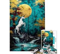 Puzzle da 1000 pezzi per adolescenti unicorno cascata al chiaro di luna puzzle per adulti giochi rilassanti antistress ottimo regalo per gli appassionati di videogiochi (dimensioni 38x26cm)