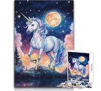 Puzzle da 1000 pezzi per adolescenti, unicorno magico al chiaro di luna, rilassante e dolce, giocattolo artigianale dal taglio fine e liscio, dimensioni 50x75cm