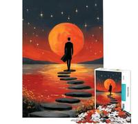 Puzzle da 1000 pezzi per adolescenti Uomo che cammina su gradini verso la Luna Aiuta a stimolare la mente donne e famiglie Giochi di puzzle per maggiori di 14 anni (50x75cm)