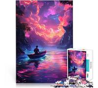 Puzzle da 1000 pezzi per adolescenti Uomo che pesca in un paesaggio da sogno apprendimento educativo con poster abbinato e foglio di quiz 75x50cm