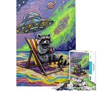 Puzzle da 1000 pezzi per adolescenti vacanza al mare con procione e UFO puzzle per adulti giochi rilassanti decorazione da parete che aiuta ad allenare il cervello (dimensioni 38x26cm)