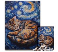 Puzzle da 1000 pezzi per adolescenti Van Gogh Cielo notturno Gatto nero Puzzle in legno Giochi Giocattoli Regalo, Rafforza l'amore tra coppie per età 14+ 50X75CM