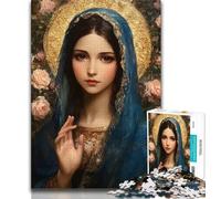 Puzzle da 1000 pezzi per adolescenti, Vergine Maria, sfida difficile antistress con poster abbinato e foglio di quiz (38x26cm)
