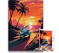 Puzzle da 1000 pezzi per adolescenti, Vespa estetica al tramonto, bellissimo gioco di design, migliora la memoria, regalo per compleanni, dimensioni 38x52cm