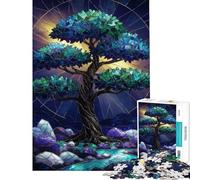 Puzzle da 1000 pezzi per adolescenti vetrata artistica albero di mezzanotte puzzle per adulti gioco pratico che migliora la memoria compleanno e Natale (dimensioni 38x26cm)
