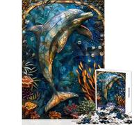 Puzzle da 1000 pezzi per adolescenti vetrata artistica delfino giochi rilassanti difficile decorazione per la casa giocattoli regali per amici e familiari (38x26cm)