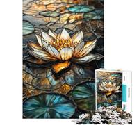 Puzzle da 1000 pezzi per adolescenti vetrata artistica loto dorato gioco per famiglie giocattolo avvincente per coltivare la pazienza regalo divertente difficile (dimensioni 75x50cm)