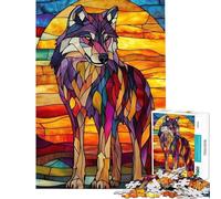 Puzzle da 1000 pezzi per adolescenti vetrata artistica lupo al tramonto puzzle per adulti giochi per famiglie vacanze a casa passatempo stimolante regalo (dimensioni 38x52cm)