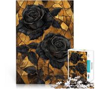 Puzzle da 1000 pezzi per adolescenti Vetrate artistiche Rose nere su oro Analisi e logica Ogni pezzo è unico - Gioco divertente e stimolante per tutta la famiglia 38x26cm