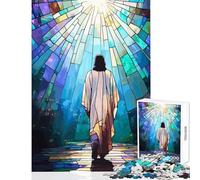 Puzzle da 1000 pezzi per adolescenti Vetrate colorate Gesù che cammina verso la luce Giocattoli fai da te Regali per donne Uomini Gioco pratico Migliora l'amore tra coppie Dimensioni 38x52cm