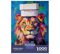 Puzzle Da 1000 Pezzi Per Adolescenti Vibrant Lion with Box Hat Puzzle Per Adulti Giocattoli Antistress Sfida Difficile Impegnativo Da Completare 70x50cm/1000pcs