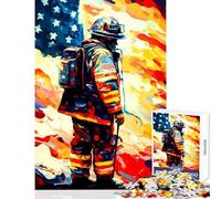 Puzzle da 1000 pezzi per adolescenti Vigile del fuoco con bandiera americana giocattoli antistress regalo di compleanno giochi divertenti collezione di artisti belle arti dimensioni 38x52cm