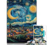 Puzzle da 1000 pezzi per adolescenti Villaggio sotto il cielo notturno, modello da assemblare, con poster abbinato e foglio di quiz per bambini dai 14 anni in su, 38x26cm