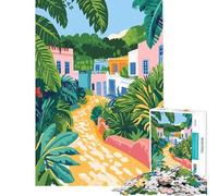 Puzzle da 1000 pezzi per adolescenti villaggio tropicale dai colori pastello percorso artistico minimalista gioco giocattolo avvincente per coltivare la pazienza regalo per donne e uomini e umoristico