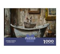 Puzzle Da 1000 Pezzi Per Adolescenti Vintage Bathtub with Cat Reading Puzzle Per Adulti Giocattolo Decorazione Da Parete Un'opera D'arte Per Compleanno, Natale 70x50cm/1000pcs