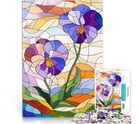 Puzzle da 1000 pezzi per adolescenti Viole del pensiero in vetro colorato Giochi educativi Migliorare l'amore tra le coppie 52x38cm