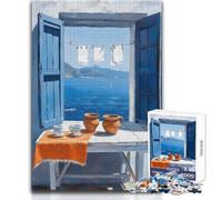 Puzzle da 1000 pezzi per adolescenti, vista dalla finestra sul Mediterraneo, perfetto hobby, calmo e rilassante, taglio netto e uniforme, giocattolo da gioco, dimensioni 50x75cm