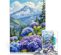 Puzzle da 1000 pezzi per adolescenti Vista sulle montagne con ortensie Gioco educativo per famiglie Regalo di compleanno, regali, arte murale 70x100cm