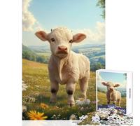 Puzzle da 1000 pezzi per adolescenti vitello bianco nel prato giocattolo educativo ottimi regali e giocattoli giochi rilassanti che aiutano a esercitare il cervello dimensioni 50x75cm