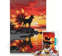 Puzzle da 1000 pezzi per adolescenti: Volpe a nove code al tramonto gioco divertente allena la mente e la mano migliora l'amore tra le coppie 38x26cm
