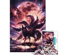 Puzzle da 1000 pezzi per adolescenti Volpe a nove code sotto la luna di sangue Gioco rompicapo difficile e stimolante per la decorazione della casa Adatto a persone dai 14 anni in su (38x26cm)