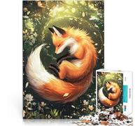 Puzzle da 1000 pezzi per adolescenti Volpe addormentata tra i fiori Giocattoli fai da te con pezzi completamente interconnessi di forma casuale 75x50cm