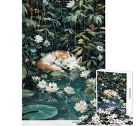 Puzzle da 1000 pezzi per adolescenti Volpe addormentata tra le ninfee Giocattoli antistress Regali di Babbo Natale segreto Gioco impossibile Aiuta il cervello a esercitare Dimensioni 38x26cm