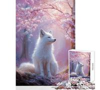 Puzzle da 1000 pezzi per adolescenti Volpe bianca nella foresta di ciliegi in fiore Giocattolo educativo Regalo di compleanno Gioco rompicapo Decompressione intellettuale Dimensioni 38x52cm