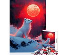 Puzzle da 1000 pezzi per adolescenti Volpe bianca sotto la luna rossa Giocattolo educativo Regali di compleanno Giochi educativi Aiuta l'esercizio del cervello Dimensioni 38x52cm