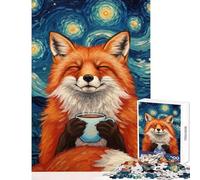 Puzzle da 1000 pezzi per adolescenti: volpe che si gusta un caffè sotto una notte stellata gioco educativo regalo per donne giocattoli fai da te regali per amici e familiari (38x26cm)