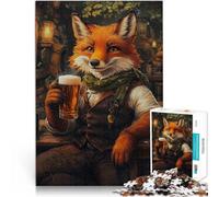 Puzzle da 1000 pezzi per adolescenti Volpe con birra in taverna Per il divertimento in famiglia Migliorare l'amore tra le coppie 52x38cm