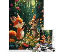 Puzzle da 1000 pezzi per adolescenti Volpe e coniglio in un prato Giocattoli antistress Regali di Babbo Natale segreto Gioco rompicapo Difficile da completare Dimensioni 38x52cm