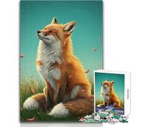 Puzzle da 1000 pezzi per adolescenti Volpe in un prato sereno Calma Piacevole Tempo libero Divertimento Stretto Senza cuciture Precisione Giocattolo Dimensioni 38x52cm
