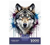 Puzzle Da 1000 Pezzi Per Adolescenti Watercolor Wolf Portrait with Splashes Puzzle Per Adulti Gioco Pratico Ma Divertente E Umoristico Sfida Educativa 52x38cm/1000pcs