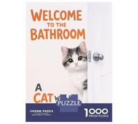 Puzzle Da 1000 Pezzi Per Adolescenti Welcome to The Bathroom Cat Puzzle Per Adulti Giochi Rilassanti Ma Divertenti E Umoristici Sfida Da Completare 38x26cm/1000pcs