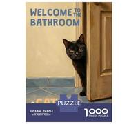 Puzzle Da 1000 Pezzi Per Adolescenti Welcome to The Bathroom Cat Puzzle Per Adulti Gioco Rompicapo Regalo Di Compleanno Aiuta Ad Allenare Il Cervello 52x38cm/1000pcs
