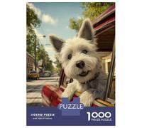 Puzzle Da 1000 Pezzi Per Adolescenti West Highland White Terrier in Red Car Puzzle Per Adulti Gioco Per Famiglie Antistress Regali Di Compleanno E Unici 38x26cm/1000pcs