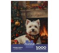 Puzzle Da 1000 Pezzi Per Adolescenti Westie Christmas by Fireplace Painting Christmas Dog Art Puzzle Per Adulti Giochi Rilassanti Regalo Di Compleanno Regali Per Amici E Familiari 52x38cm/1000pcs