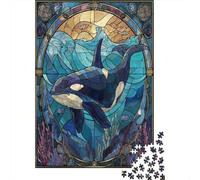 Puzzle Da 1000 Pezzi Per Adolescenti Whale Stained Glass Artwork-1 Adolescenti Puzzle Giochi Rilassanti Difficili Regali Difficili Per Amici E Familiari 52x38cm/1000pcs