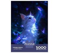 Puzzle Da 1000 Pezzi Per Adolescenti White Cat with Blue Butterflies Puzzle Per Adulti Giochi Per Famiglie Regalo Di Compleanno Aiuta Ad Allenare Il Cervello 38x26cm/1000pcs