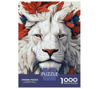 Puzzle Da 1000 Pezzi Per Adolescenti White Lion with Autumn Leaves Portrait Puzzle Antistress Giocattoli Regalo Per Donne È Ideale Come Regalo 52x38cm/1000pcs