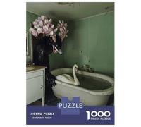 Puzzle Da 1000 Pezzi Per Adolescenti Wolf And Swan in Bathroom Puzzle Per Adolescenti Gioco Pratico Un'opera D'arte Regali Unici Per Compleanno E Natale 38x26cm/1000pcs