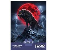 Puzzle Da 1000 Pezzi Per Adolescenti Wolf on Mountain with Red Moon Puzzle Per Adulti Gioco Pratico Sfida Difficile Sfida Educativa 52x38cm/1000pcs
