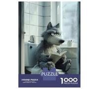 Puzzle Da 1000 Pezzi Per Adolescenti Wolf Reading on The Toilet Puzzle Per Adulti Giochi Rilassanti Migliorano La Memoria Regali Antistress 38x26cm/1000pcs