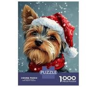 Puzzle Da 1000 Pezzi Per Adolescenti Yorkie Christmas Portrait Yorkshire Terrier in Santa Hat Puzzle Per Adulti Giochi Rilassanti Regalo Di Compleanno Regali Per Amici E Familiari 70x50cm/1000pcs