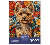 Puzzle Da 1000 Pezzi Per Adolescenti Yorkshire Terrier in Flowers Dog Wall Art Print Puzzle Per Adulti Giochi Rilassanti Regalo Di Compleanno Regali Per Amici E Familiari 52x38cm/1000pcs
