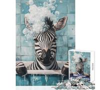Puzzle da 1000 pezzi per adolescenti Zebra in un bagno di schiuma Giocattoli antistress Opera d'arte Regalo Gioco rompicapo con poster abbinato e foglio di quiz Dimensioni 38x26cm