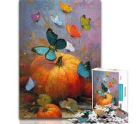Puzzle da 1000 pezzi per adolescenti, zucche e farfalle blu, puzzle per adulti, ideale come regalo per tutta la famiglia, adatto per bambini dai 14 anni in su (dimensioni 75x50cm)