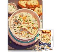 Puzzle da 1000 pezzi per adolescenti, zuppa di pesce cremosa con pane, gioco di sfida unico, sfida difficile, regalo per compleanni, dimensioni 38x26cm